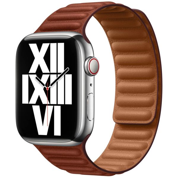 Apple Leather Link Apple Watch Series 1-10 / SE / Ultra (2) - 42/44/45/46/49 mm - Taille M/L - Umber