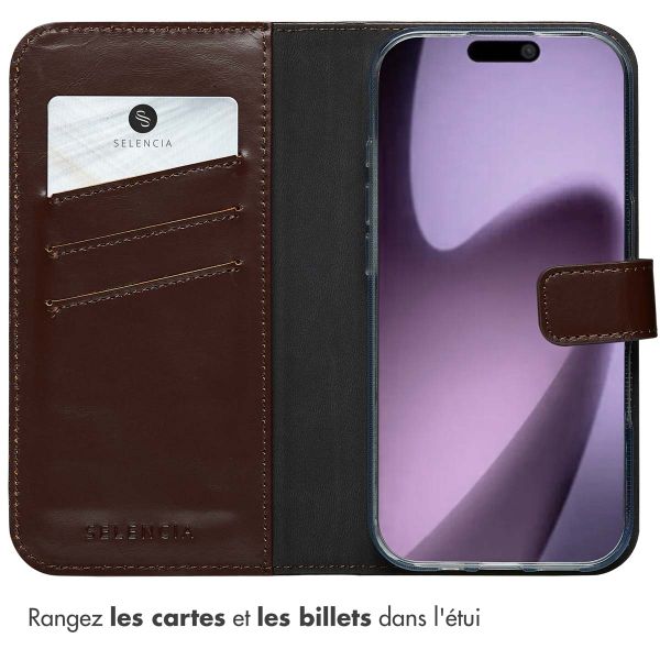 Selencia Étui portefeuille en cuir véritable Apple iPhone 17 - Marron