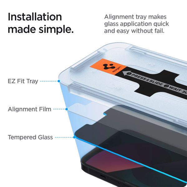 Spigen Protection d'écran en verre trempé GLAStR Privacy Applicator Apple iPhone 13 / 13 Pro