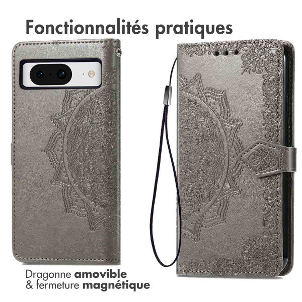 imoshion Etui de téléphone portefeuille Mandala Google Pixel 8 - Gris