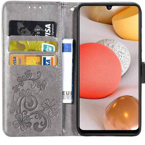 Etui de téléphone Fleurs de Trèfle Samsung Galaxy A42 - Gris