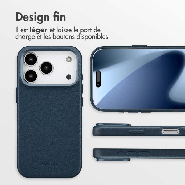 Accezz Coque arrière en cuir avec MagSafe Apple iPhone 17 Pro - Nightfall Blue