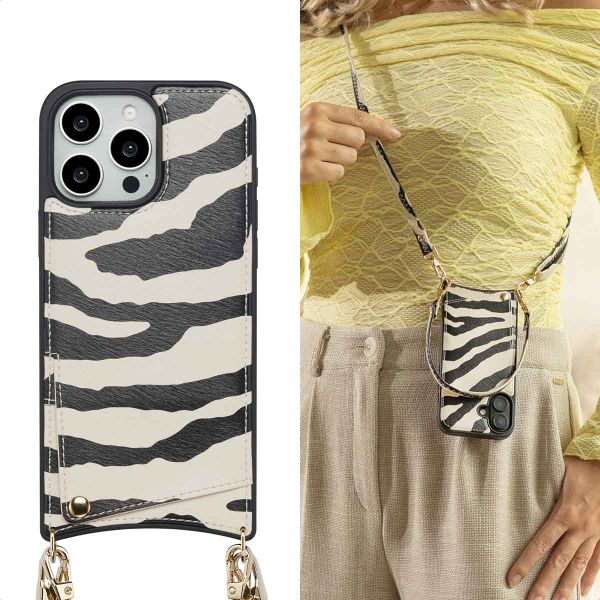 Selencia Coque de télephone Nova avec cordon et porte-cartes Apple iPhone 16 Pro Max - Zazzy Zebra