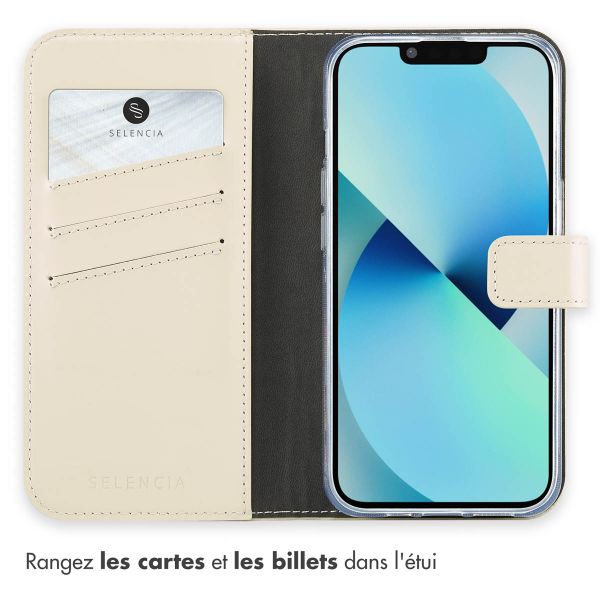 Selencia Étui de téléphone portefeuille en cuir véritable iPhone 13 - Greige