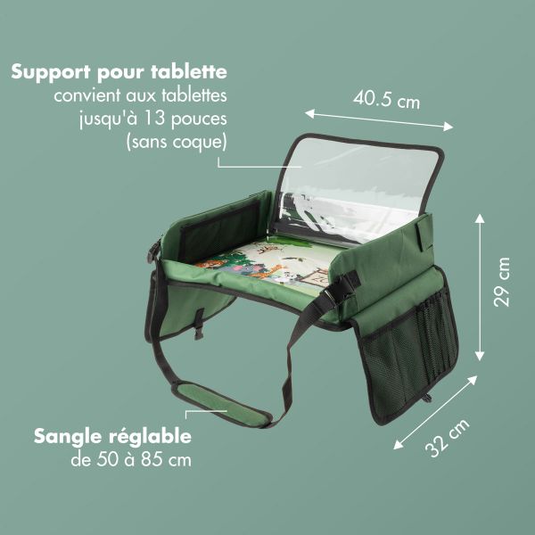 imoshion Table de voyage - Support de tablette voiture - 7 compartiments de rangement - Inclus 2 coloriages - Vert