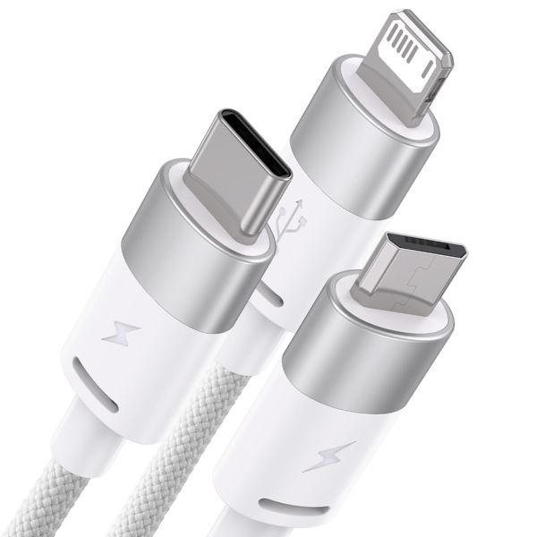 Baseus StarSpeed ​​​​Series câble de charge rapide 3-en-1 - USB-A vers USB-C / Lightning / Micro-USB - 1,2 mètres - Blanc