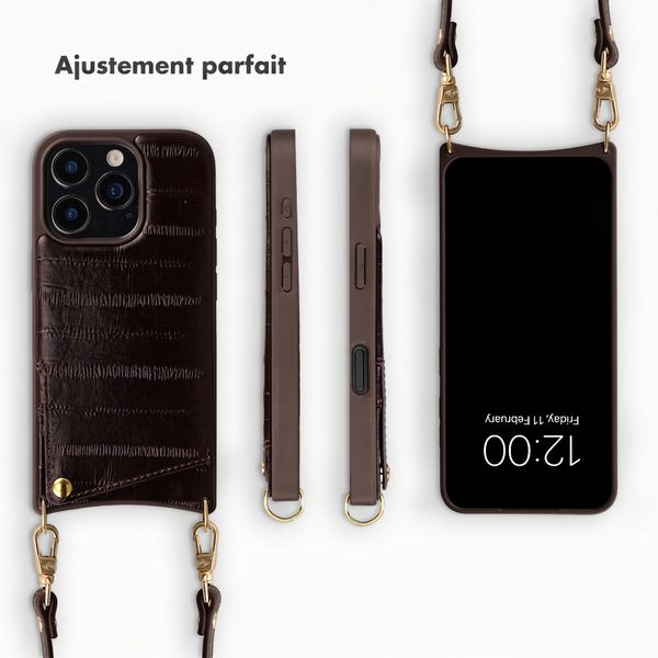 Selencia Nova coque arrière en cuir véritable avec porte-cartes Apple iPhone 16 Pro - Dark Chocolate