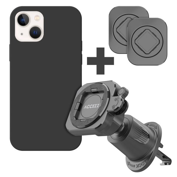 Accezz EasyLock Support de téléphone de voiture - Avec coque Apple iPhone 13 - Grille de ventilation - Rotation à 360 degrés - Noir