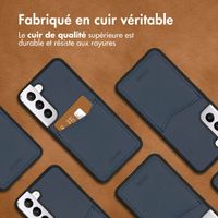 Accezz Coque en cuir de qualité supérieure avec fentes pour cartes Samsung Galaxy S22 Plus - Bleu foncé
