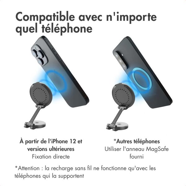 imoshion Support de téléphone pour voiture avec MagSafe - Chargeur sans fil - Tableau de bord - Noir