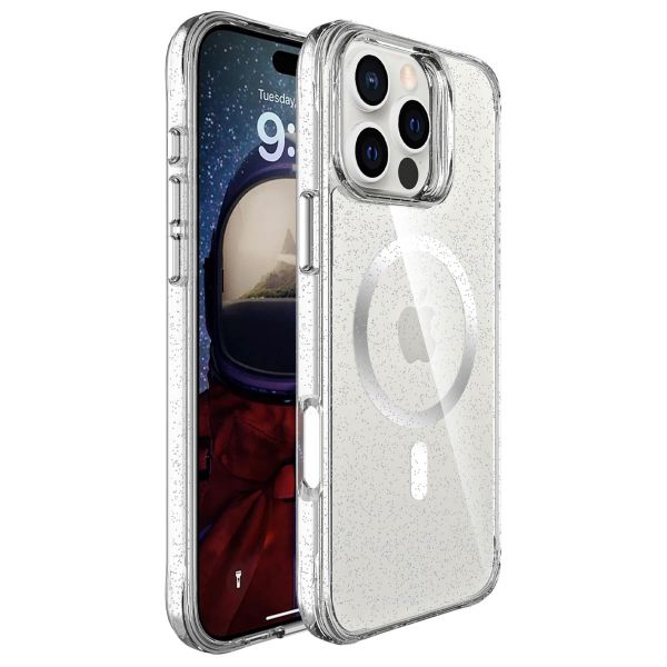 imoshion Coque arrière transparente Pailletée avec MagSafe Apple iPhone 16 Pro Max - Argent