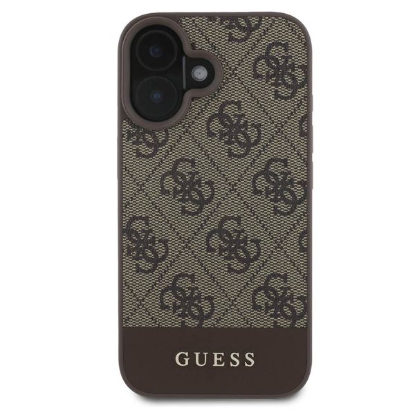 Guess Coque arrière Bottom Stripe 4G iPhone 16 - Brun