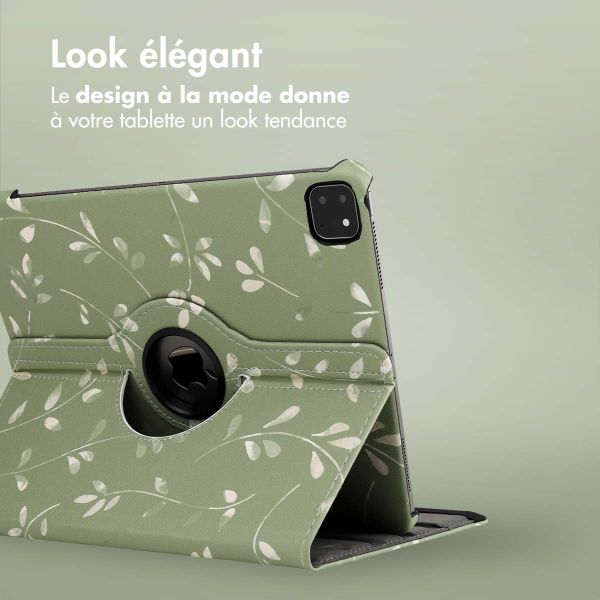 imoshion Coque tablette Design rotatif à 360° iPad Pro 12.9 (2018 / 2020 / 2021 / 2022) - Green Flowers