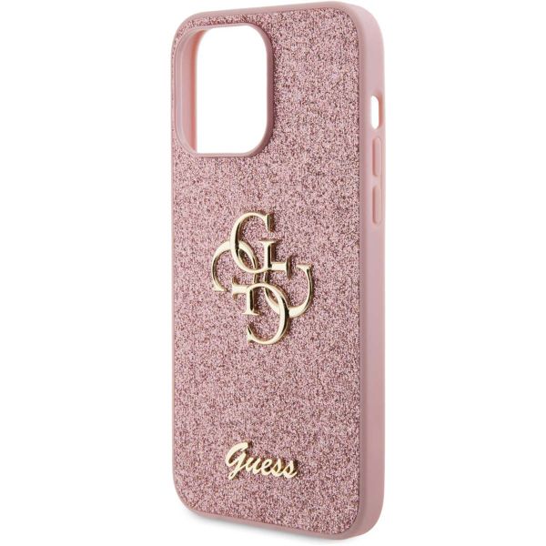 Guess Coque 4G Metal Logo Glitter Backcover iPhone 15 Pro Max - Rose