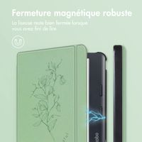 imoshion Design Slim Hard Sleepcover avec support Kobo Libra Colour / Tolino Vision Color - Floral Green
