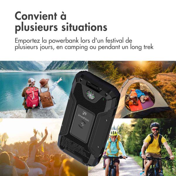 imoshion Solar Powerbank - Batterie externe sans fil alimentée par l'énergie solaire - Charge rapide et fourniture d'énergie - 30 000 mAh - Noir