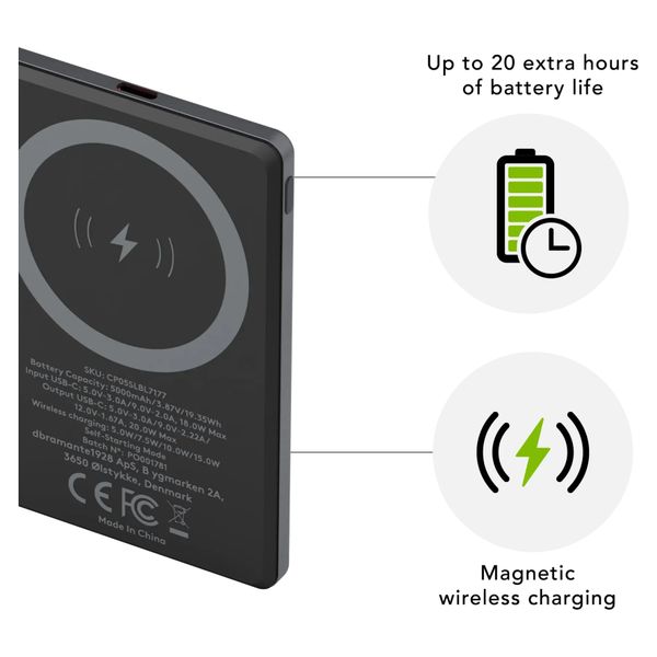 dbramante1928 Powerbank Re-charge 5.000 mAh - Batterie externe sans fil - Gris