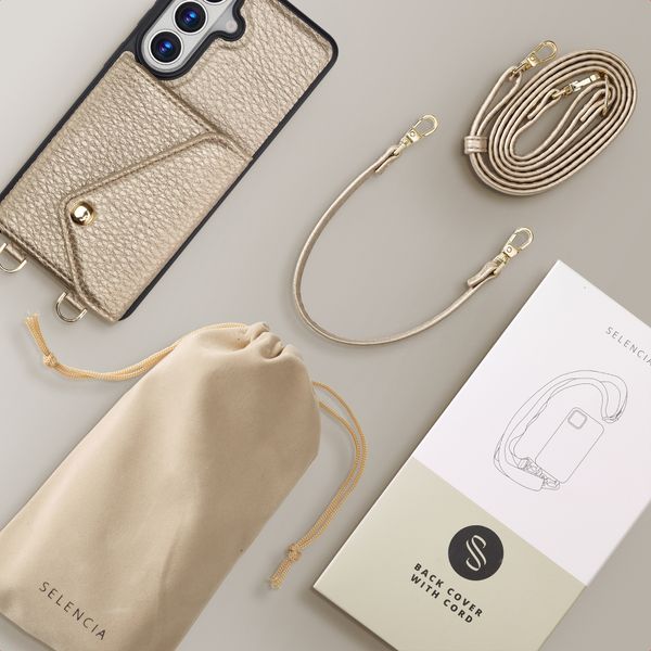 Selencia Coque de télephone Sera avec cordon et porte-cartes enveloppe Samsung Galaxy S26 - Champagne