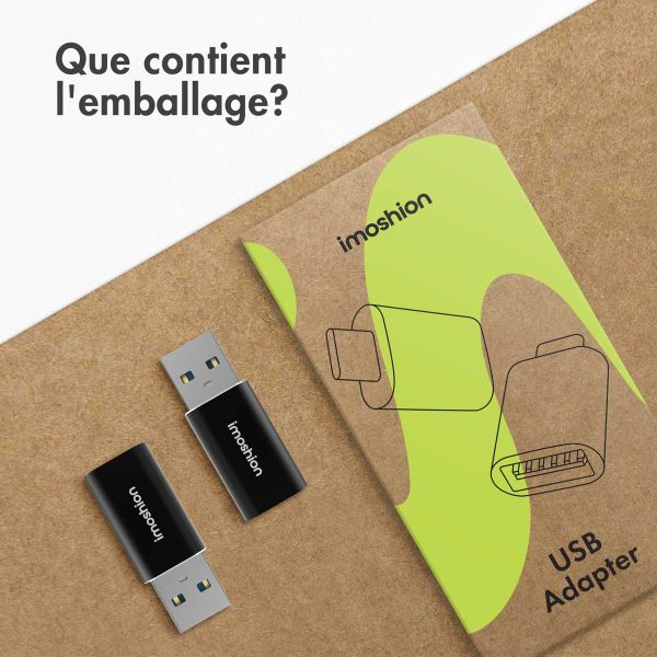 imoshion 2x Adaptateur USB-A 3.1 (mâle) vers USB-C (femelle) - OTG - Noir