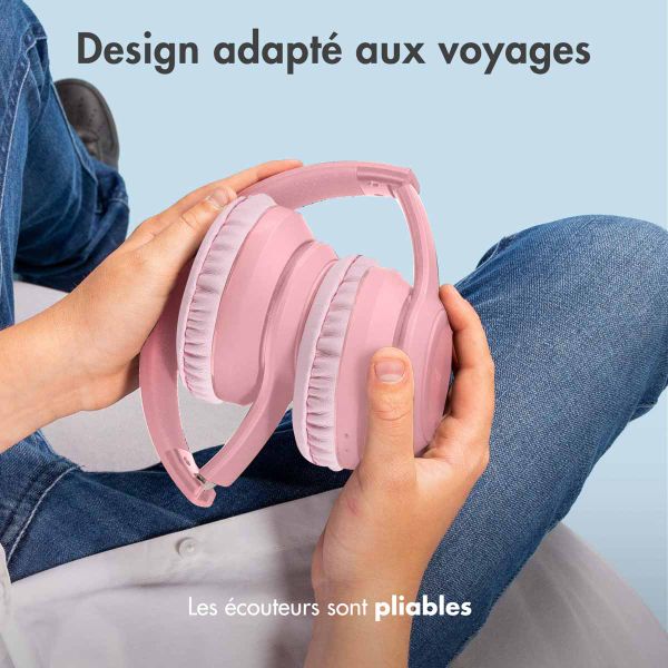 imoshion Casque sans fil pour enfants LED Light - Limiteur de décibels - Avec câble AUX - Rose
