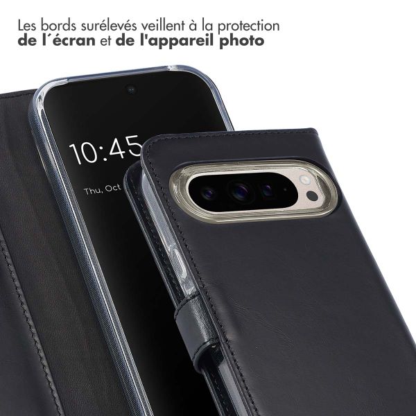 Selencia Étui de téléphone portefeuille en cuir véritable Google Pixel 9 / 9 Pro - Noir