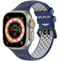 imoshion ﻿Boucle de bracelet de sport en silicone Apple Watch Series 1 á 10 / SE / Ultra (2) (44/45/46/49 mm) - Bleu foncé / Blanc