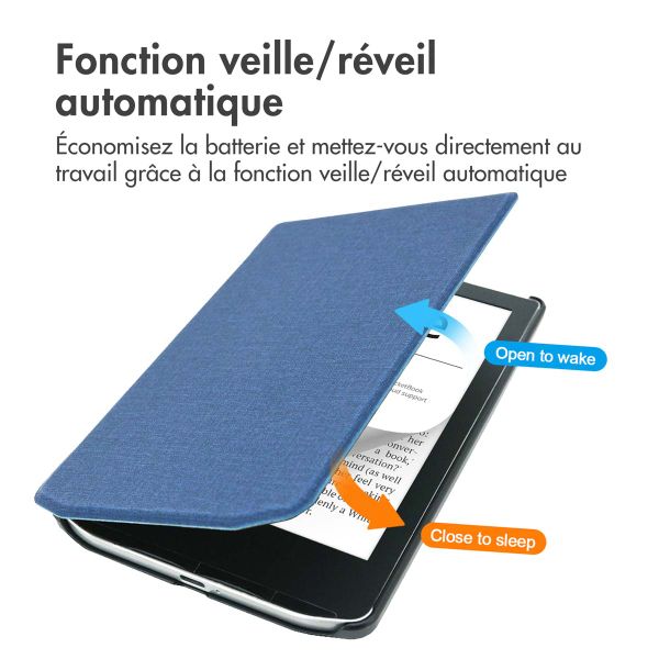 imoshion Étui de liseuse portefeuille Canvas Sleepcover Pocketbook Verse / Verse Pro / Vivlio Light / Light HD - Bleu foncé