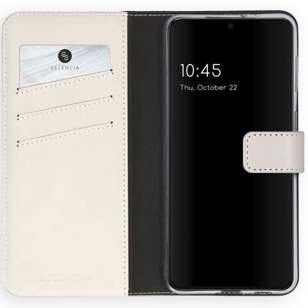 Selencia Étui portefeuille en cuir véritable Samsung Galaxy S21 Plus - Greige