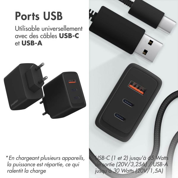 imoshion Adaptateur secteur 65 watts | 2x USB-C + 1x USB-A - Noir