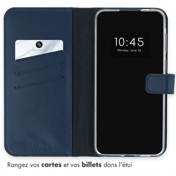 Selencia Étui portefeuille en cuir véritable Samsung Galaxy A57 (5G) - Bleu foncé