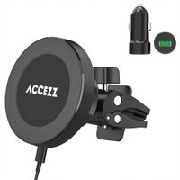 Accezz Support de téléphone pour voiture - MagSafe - Chargeur sans fil - Universel - Grille de ventilation - Noir