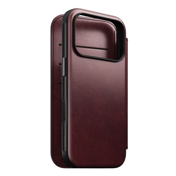 Nomad Étui de style livre folio moderne en cuir Horween avec MagSafe Apple iPhone 17 Pro - Burgundy