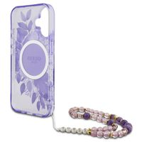 Guess MagSafe IML Flowers Case avec beads strap Apple iPhone 16 - Purple