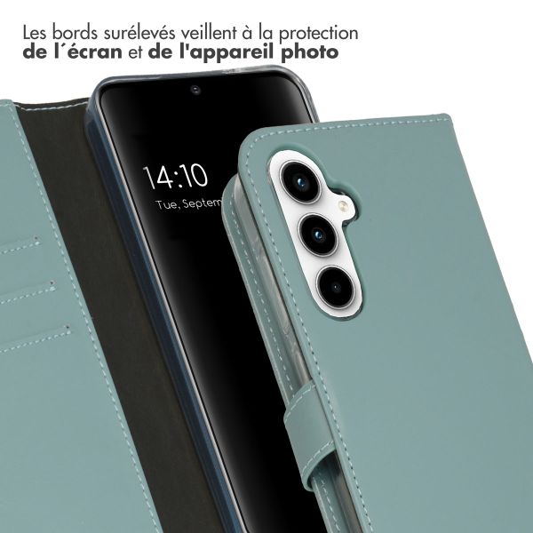 Selencia Étui de téléphone portefeuille en cuir véritable Samsung Galaxy A55 - Air Blue