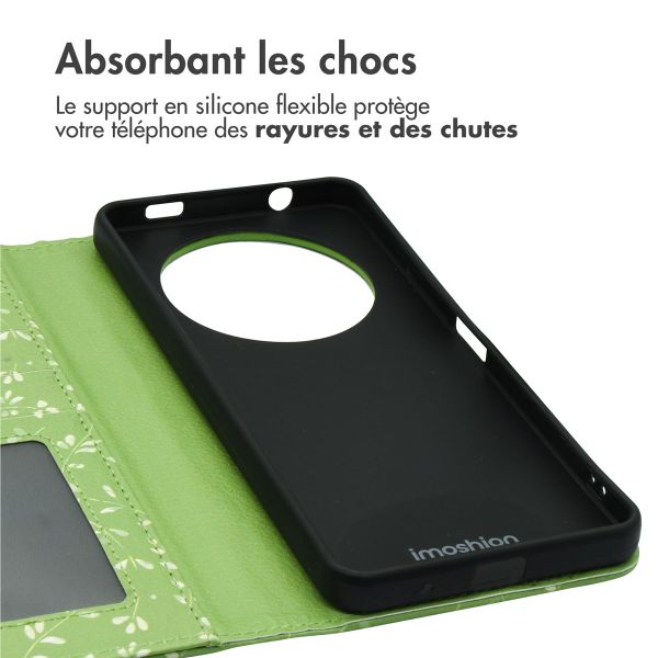 imoshion Étui de télephone portefeuille Design Xiaomi Redmi A3 - Green Flowers