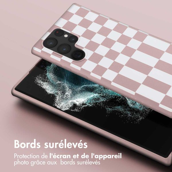 Selencia Coque design en silicone avec cordon amovible Samsung Galaxy S22 Ultra - Irregular Check Sand Pink