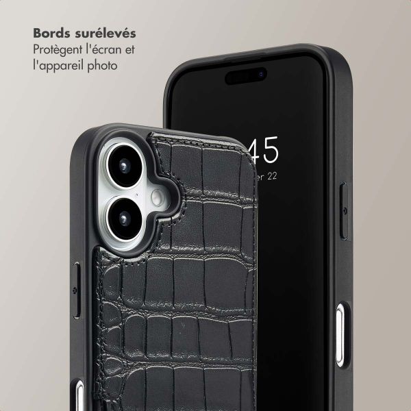 Selencia Coque Croco avec cordon et porte-cartes Nova iPhone 16 - Black