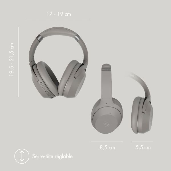 Selencia Casque sans fil Urban Play - Réduction active du bruit (ANC) - Avec étui de rangement - Cosy Grey