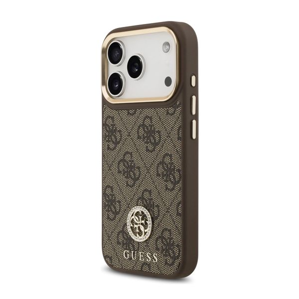 Guess Coque arrière en cuir avec logo Strass classique et MagSafe Apple iPhone 17 Pro - Marron