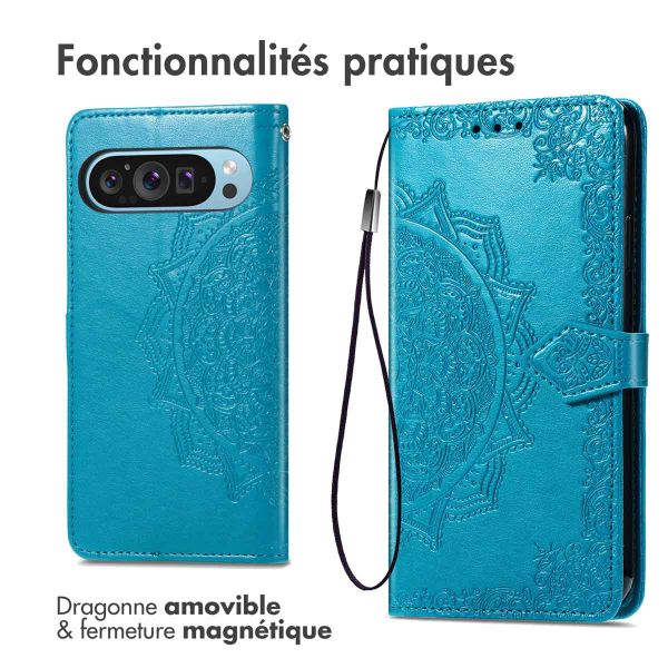 imoshion Etui de téléphone portefeuille Mandala Google Pixel 9 / 9 Pro - Turquoise