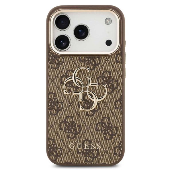 Guess Coque 4G Metal Logo Backcover Apple iPhone 17 Pro Max - Gold Edge - Brown