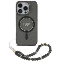 Guess MagSafe IML Glitter Case avec beads strap Apple iPhone 16 Pro - Noir