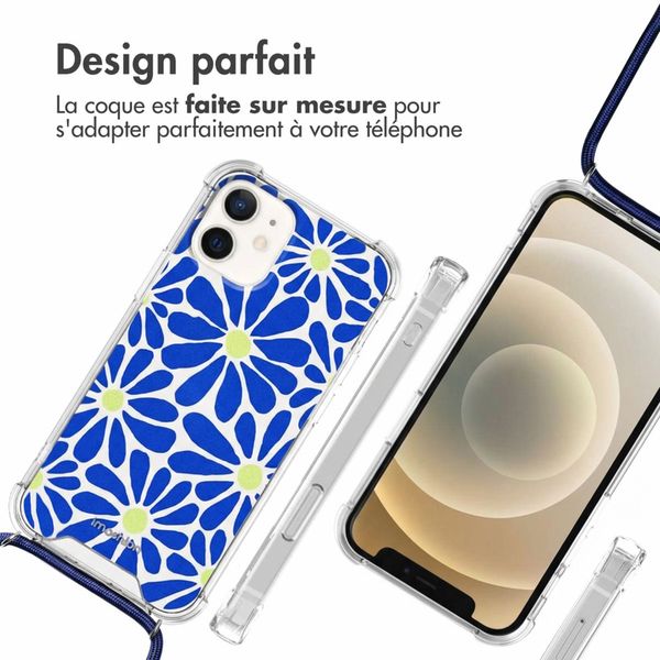 imoshion Coque Design avec cordon Apple iPhone 12 Mini - Cobalt Blue Flowers Connect