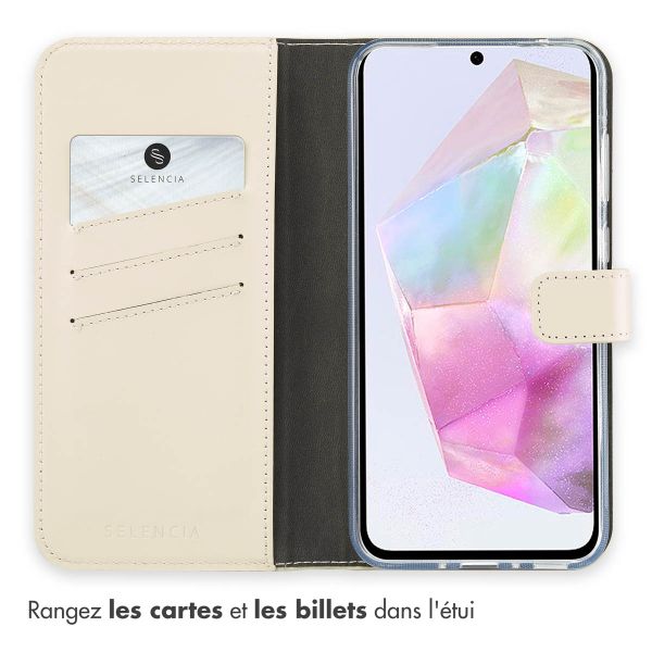 Selencia Étui portefeuille en cuir véritable Samsung Galaxy A35 - Greige