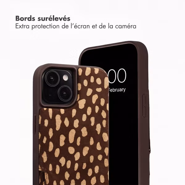 Selencia Nova coque arrière en cuir véritable avec porte-cartes Apple iPhone 15 - Fawn Chic