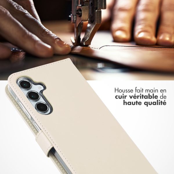 Selencia Étui portefeuille en cuir véritable Samsung Galaxy A55 - Greige