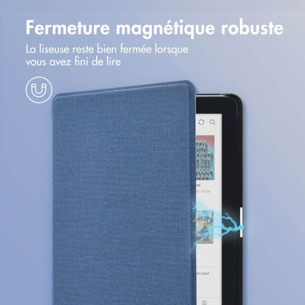 imoshion Étui de liseuse portefeuille Canvas Sleepcover Kobo Clara Colour / Kobo Clara BW - Bleu foncé