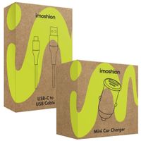 imoshion Mini chargeur de voiture lot de charge rapide - 2 ports - USB-A Quick Charge - USB-C Power Delivery - 60 Watts - Noir + Câble USB-A vers USB-C tressé - 0,5 mètre - Noir