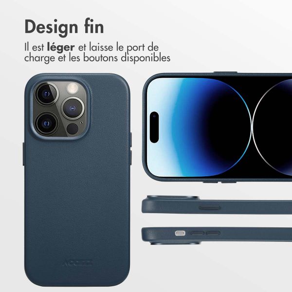 Accezz Coque arrière en cuir avec MagSafe Apple iPhone 14 Pro - Nightfall Blue