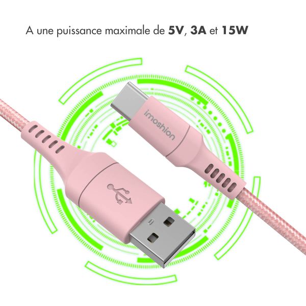 imoshion Braided USB-C vers câble USB - 1 mètre - Rose